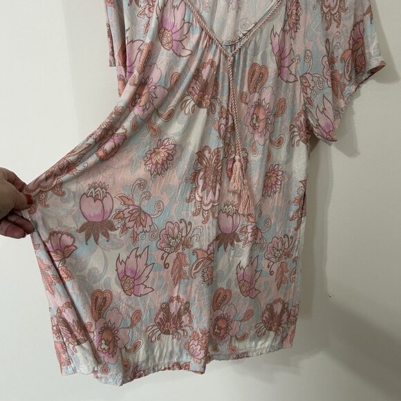 VINTAGE AMERICA BLUES Top L Floral Knit Tassel Tie Lace SS V-Neck Tunic Oversize - Picture 5 of 7